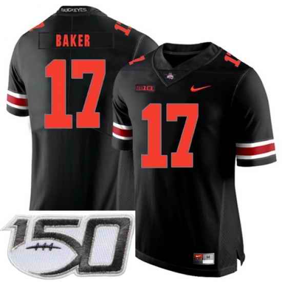 Ohio State Buckeyes 17 Jerome Baker Black Shadow Nike College Football Stitched 150th Anniversary Patch Jersey